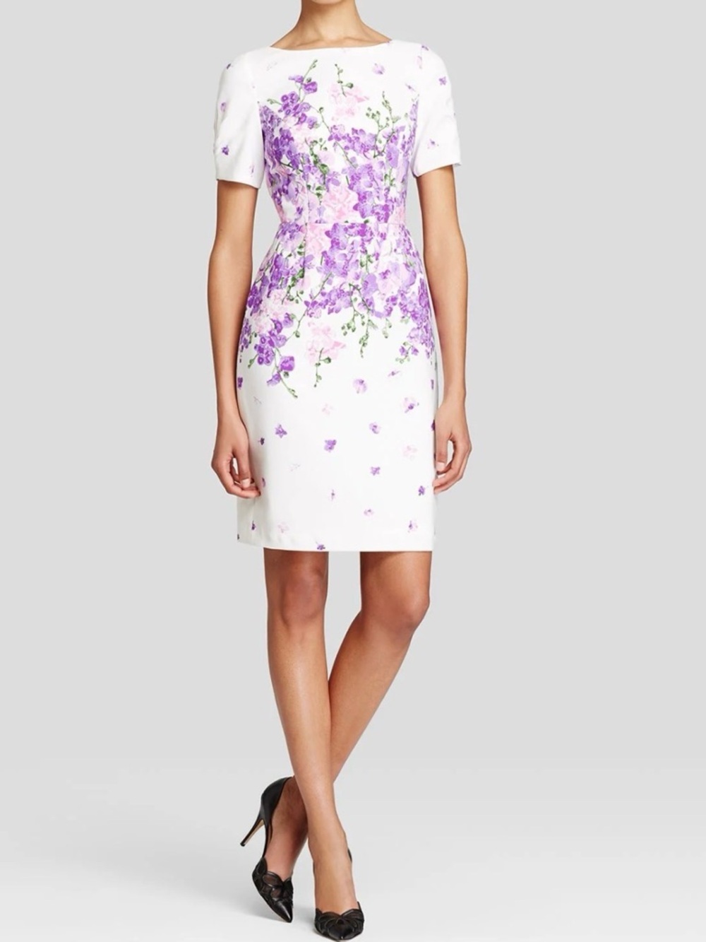 Adrianna Papell Floral Sheath Dress Size 6 White Purple Wedding Guest